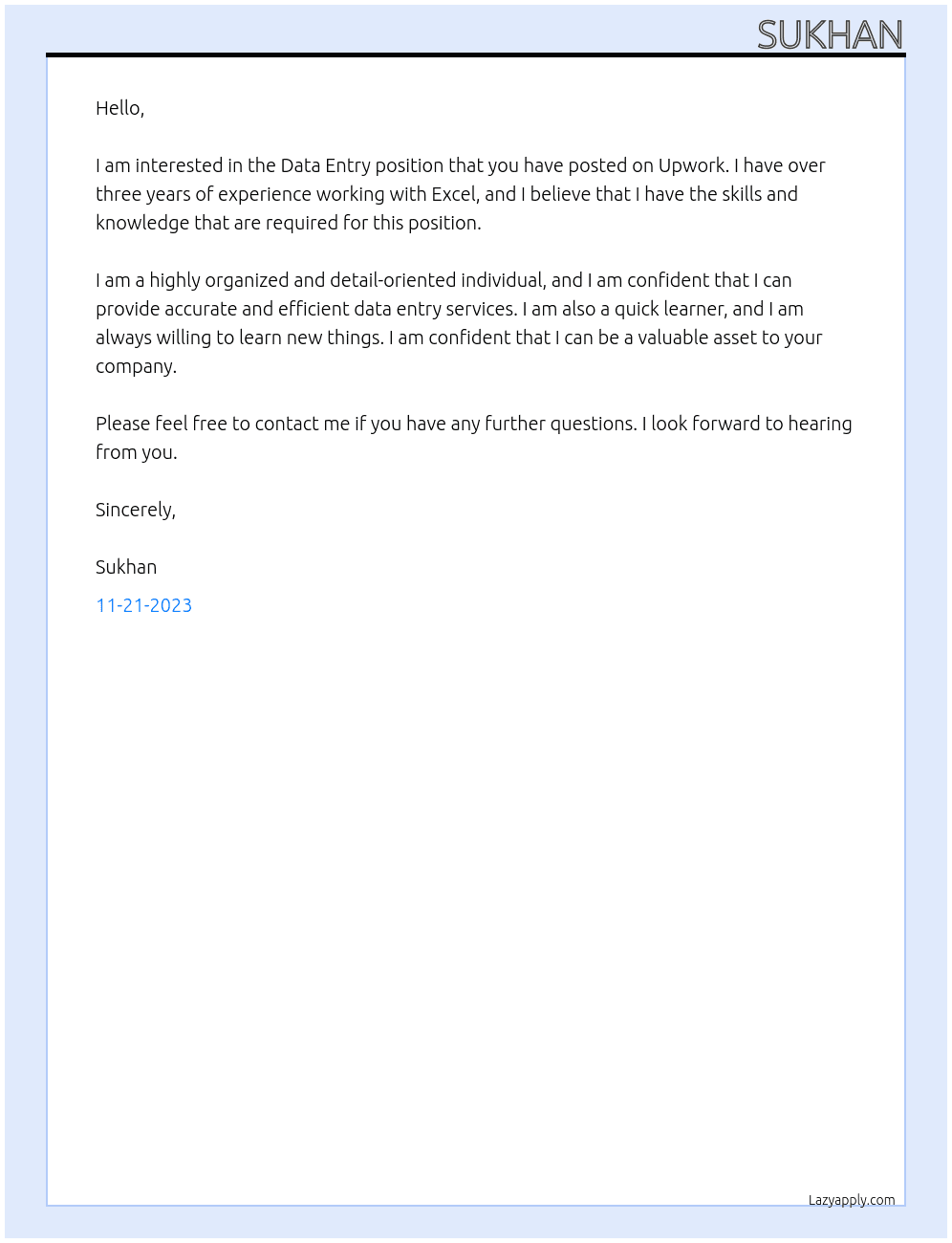 upwork At Excel Cover Letter