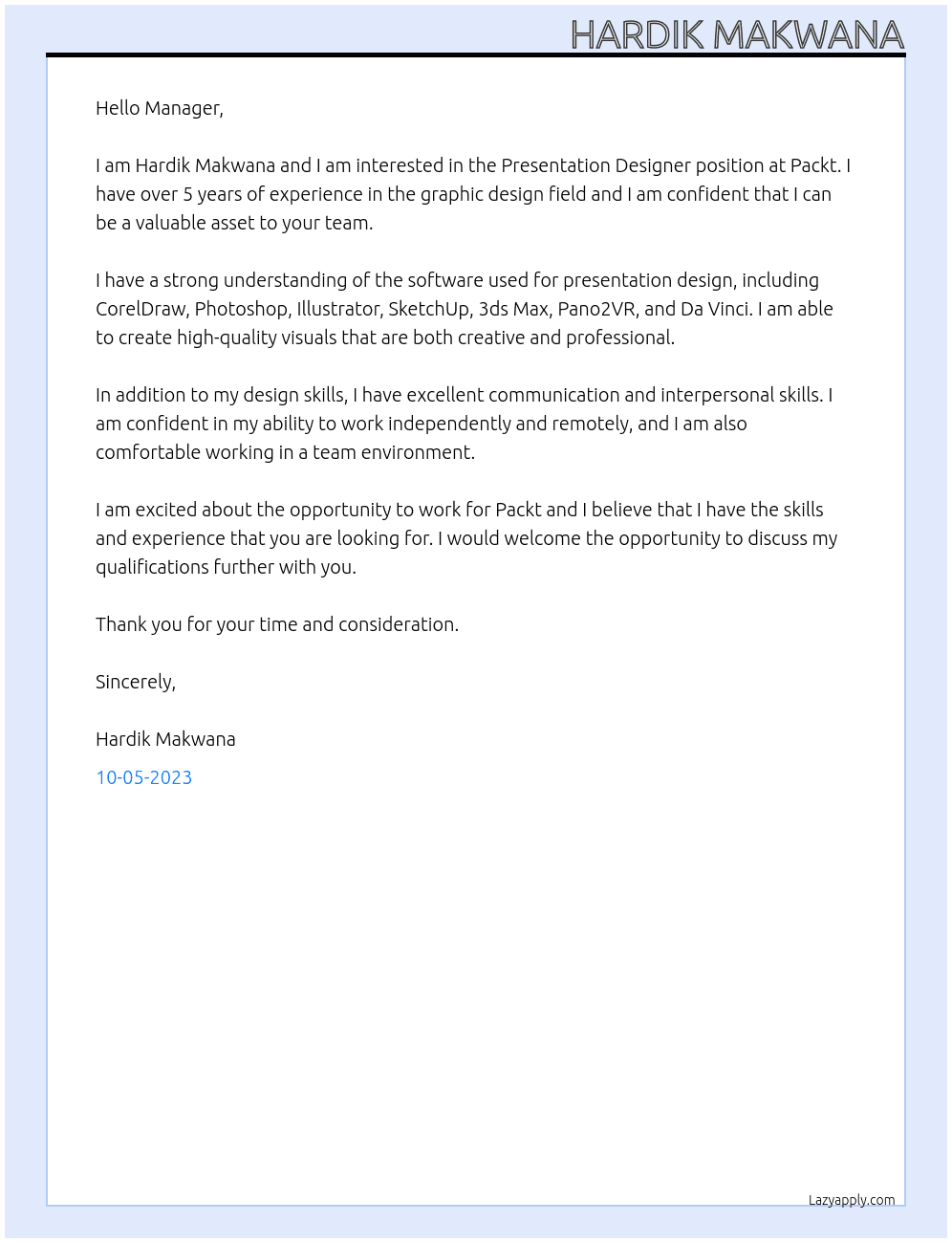 Presentation Designer At Packt Cover Letter
