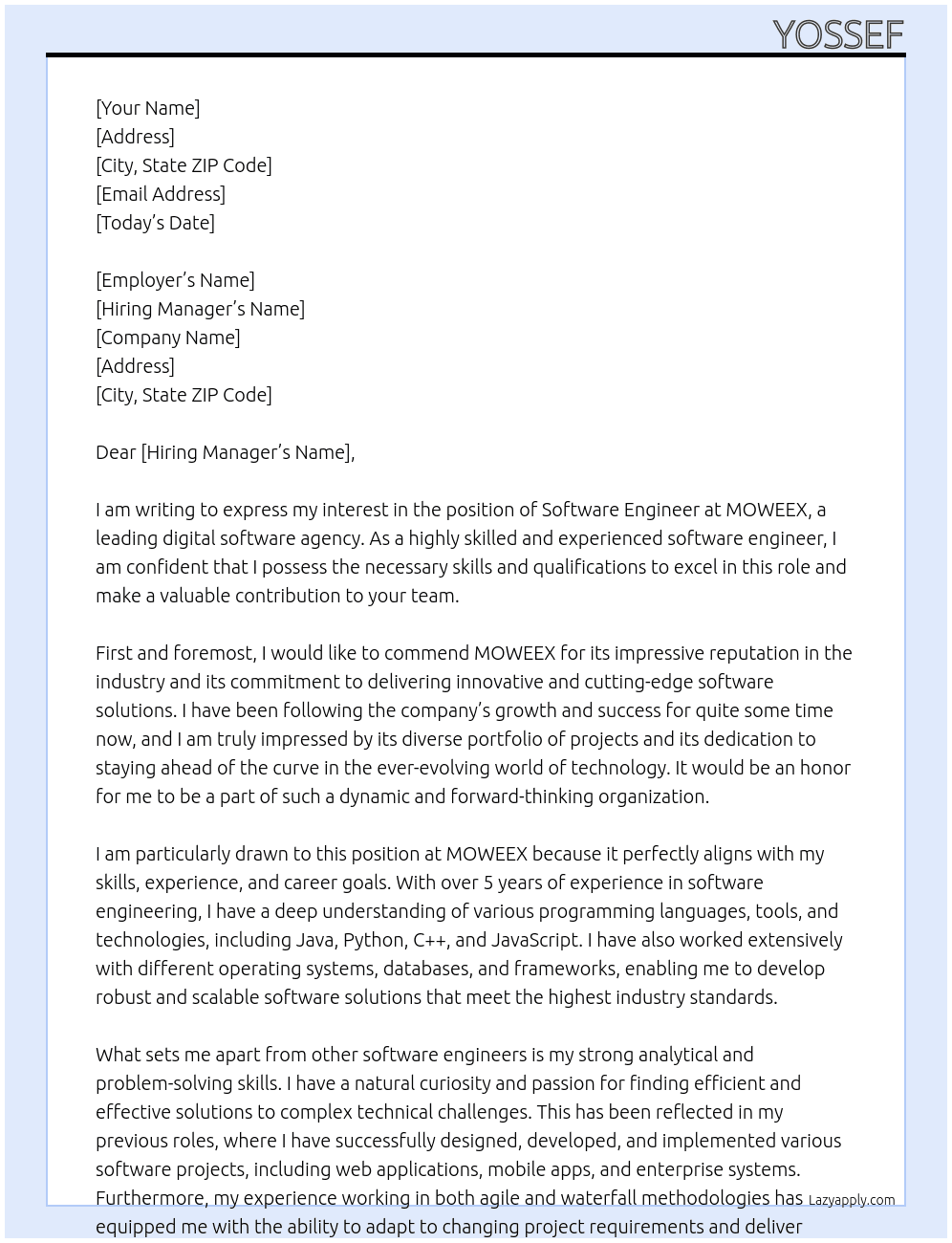software engineering At MOWEEX - digital software Agency Cover Letter