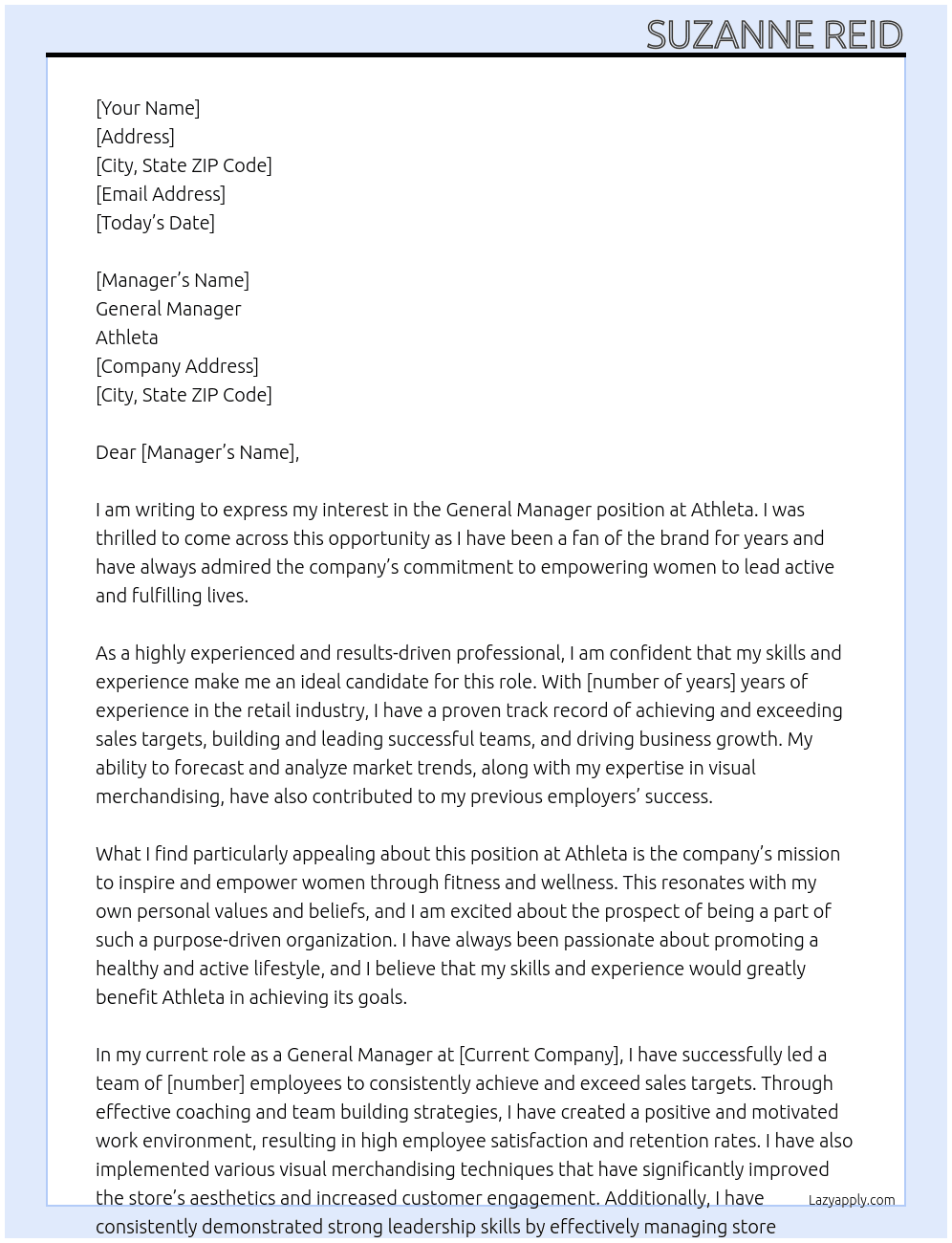 General Manager At Athleta Cover Letter