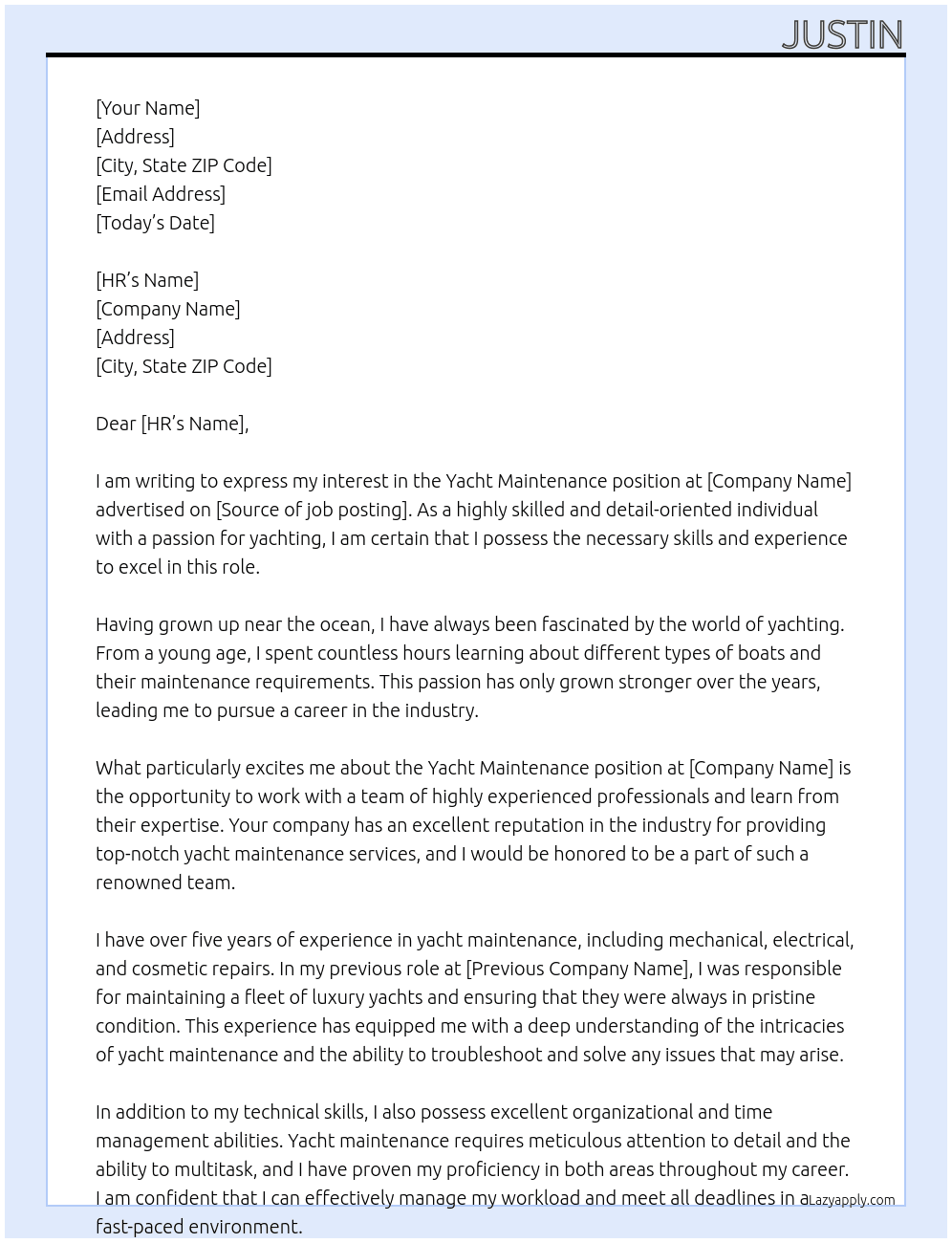 Yacht maintenance At The network Crew Cover Letter