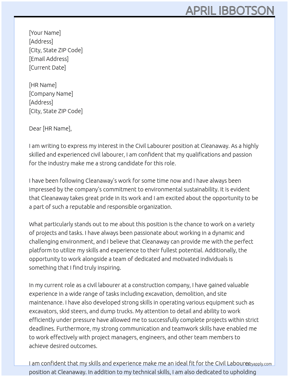 Civil Labourer At Cleanaway Cover Letter