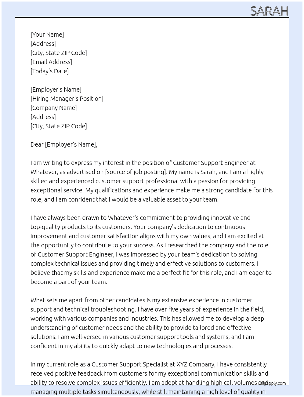 Customer Support Engineer At Whatever Cover Letter