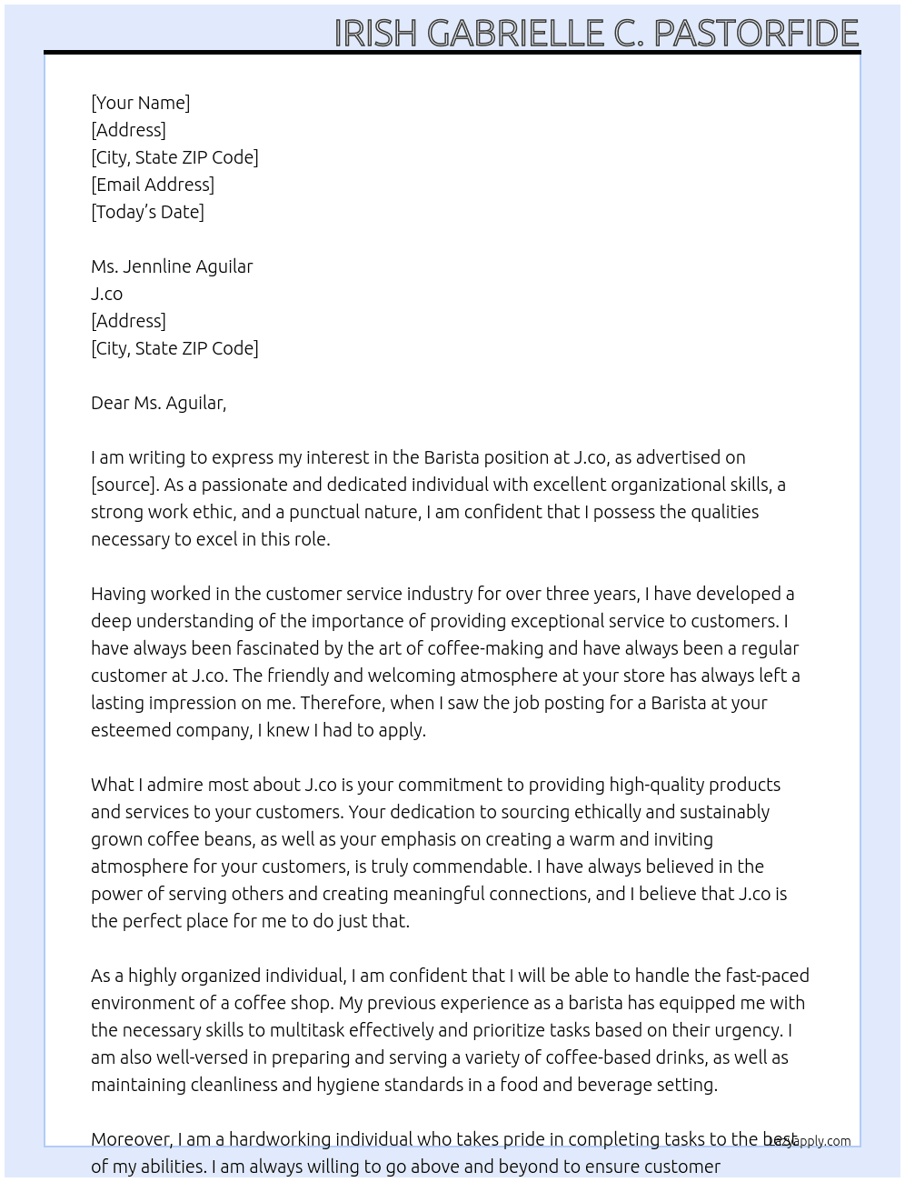 Barista At J.co Cover Letter