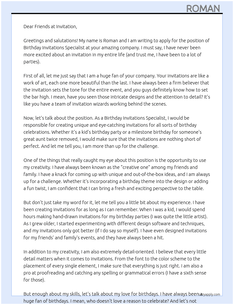 Birthday invitations  At  Invitation Cover Letter