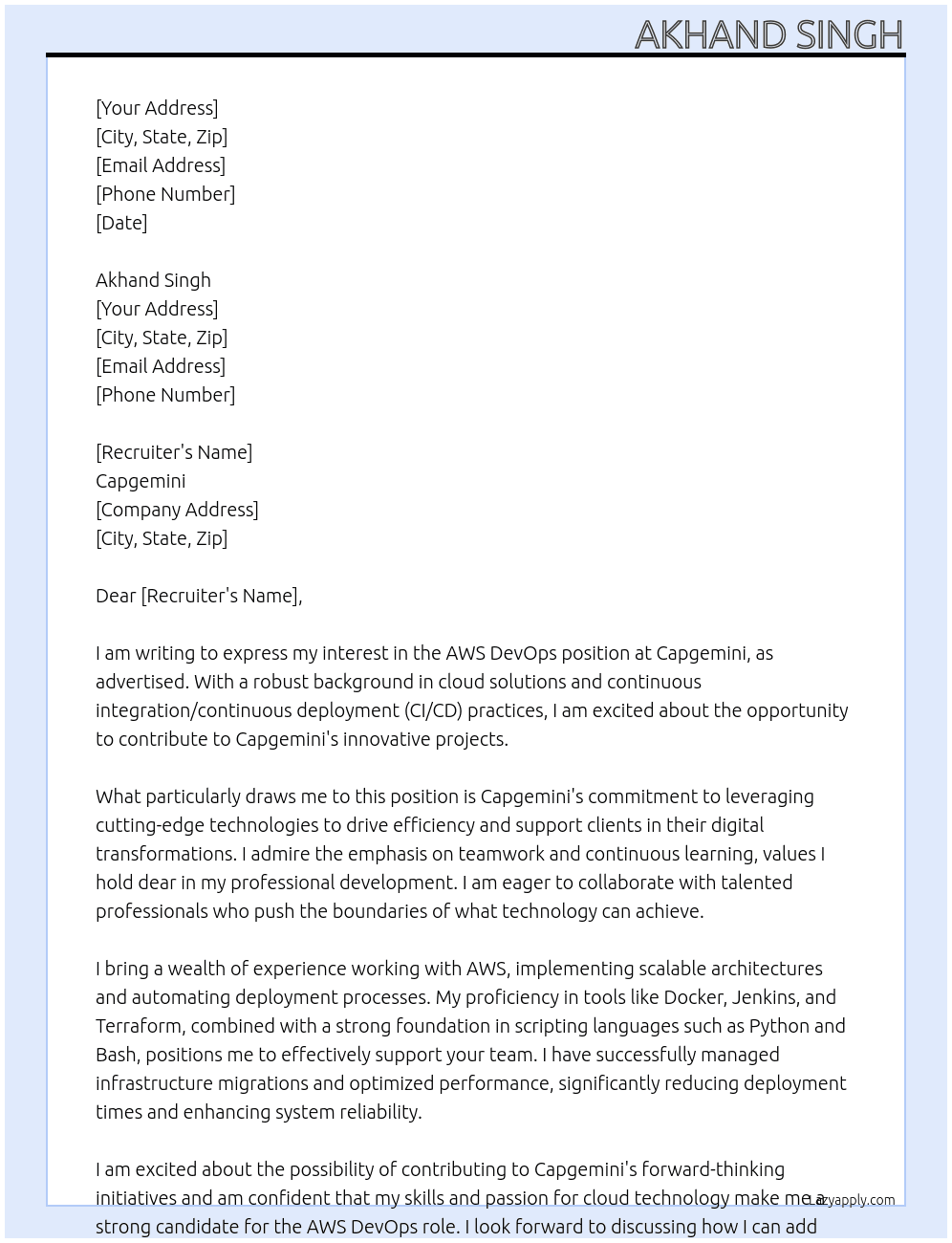 Cover letter for awsdevops - LazyApply