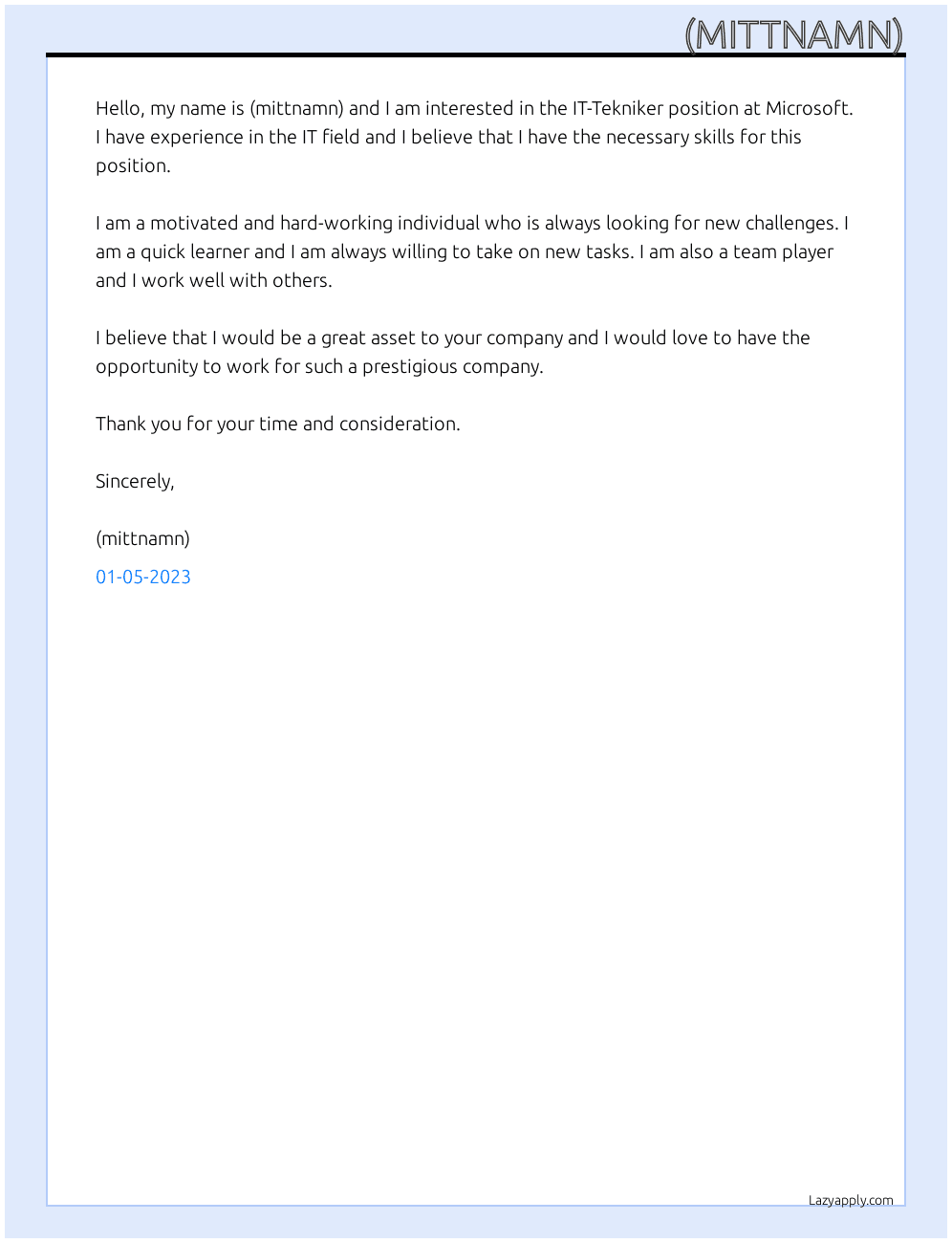IT-Tekniker At Microsoft Cover Letter