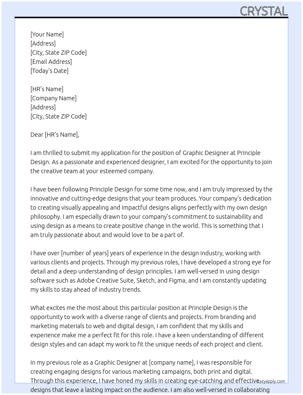 Graphic designer At Principle Design Cover Letter