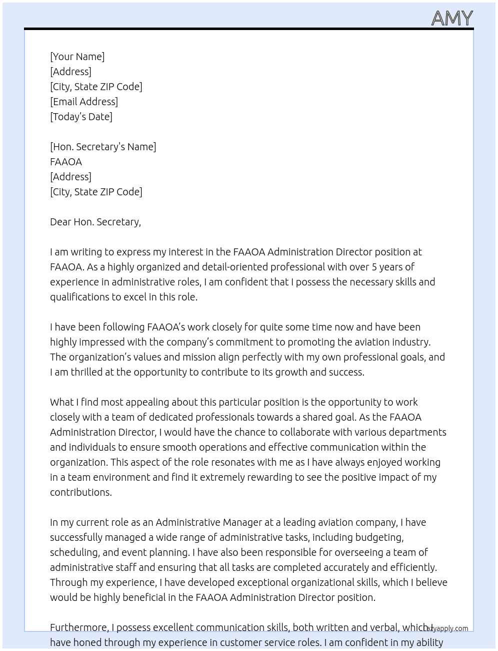  FAAOA Administration Director Position At FAAOA Cover Letter