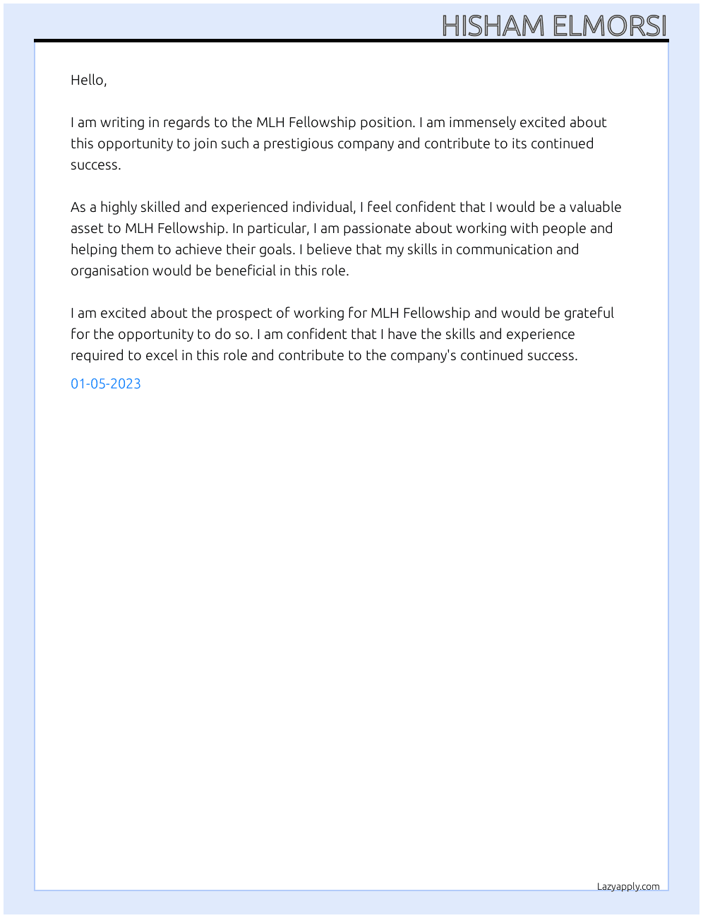 Fellowship At MLH Fellowship Cover Letter
