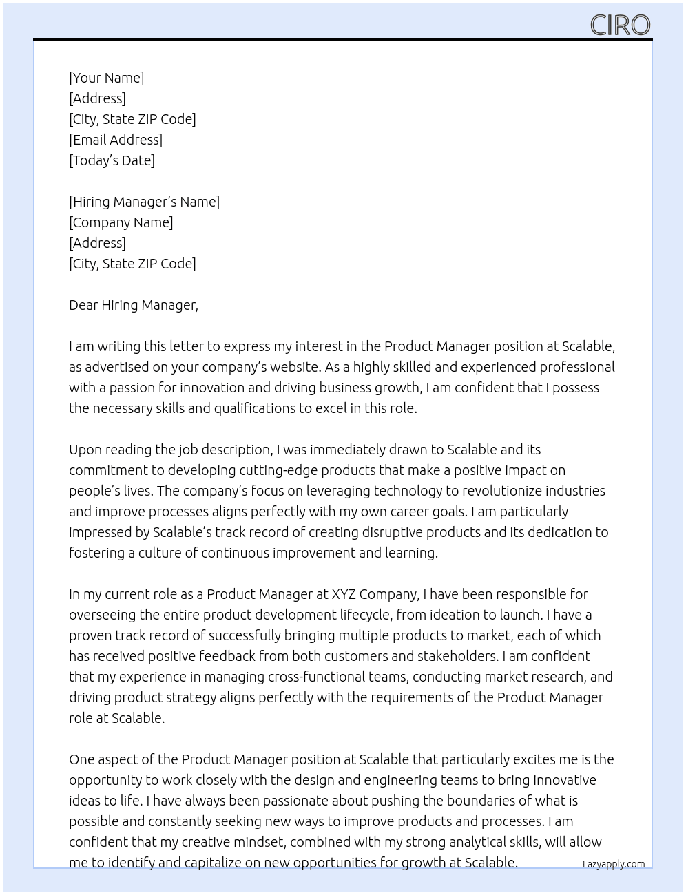Product Manager At Scalable Cover Letter