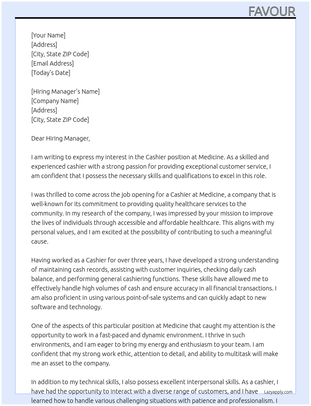 Cashier At Medicine Cover Letter