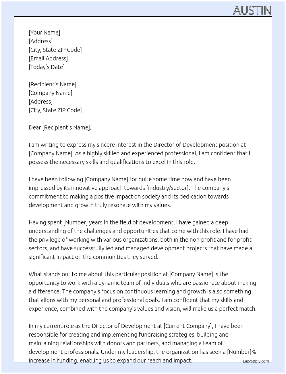 Director of Development At uknown Cover Letter