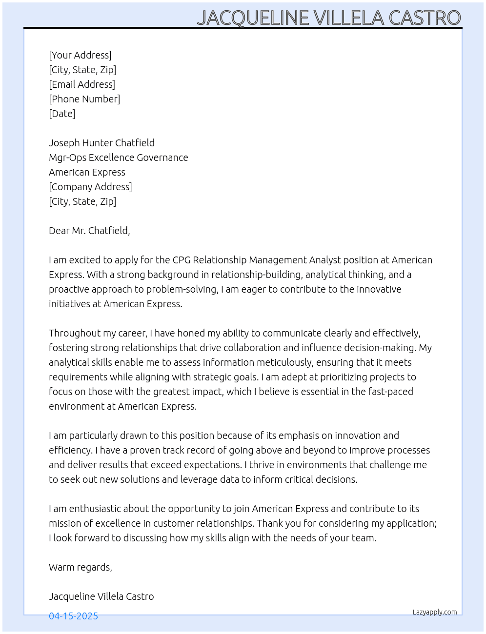 Cover letter for cpg relationship management analyst - LazyApply