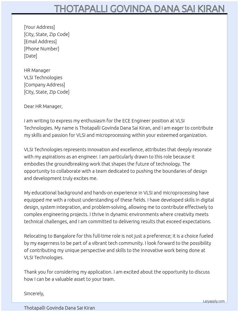 Cover letter for ece engineer - LazyApply