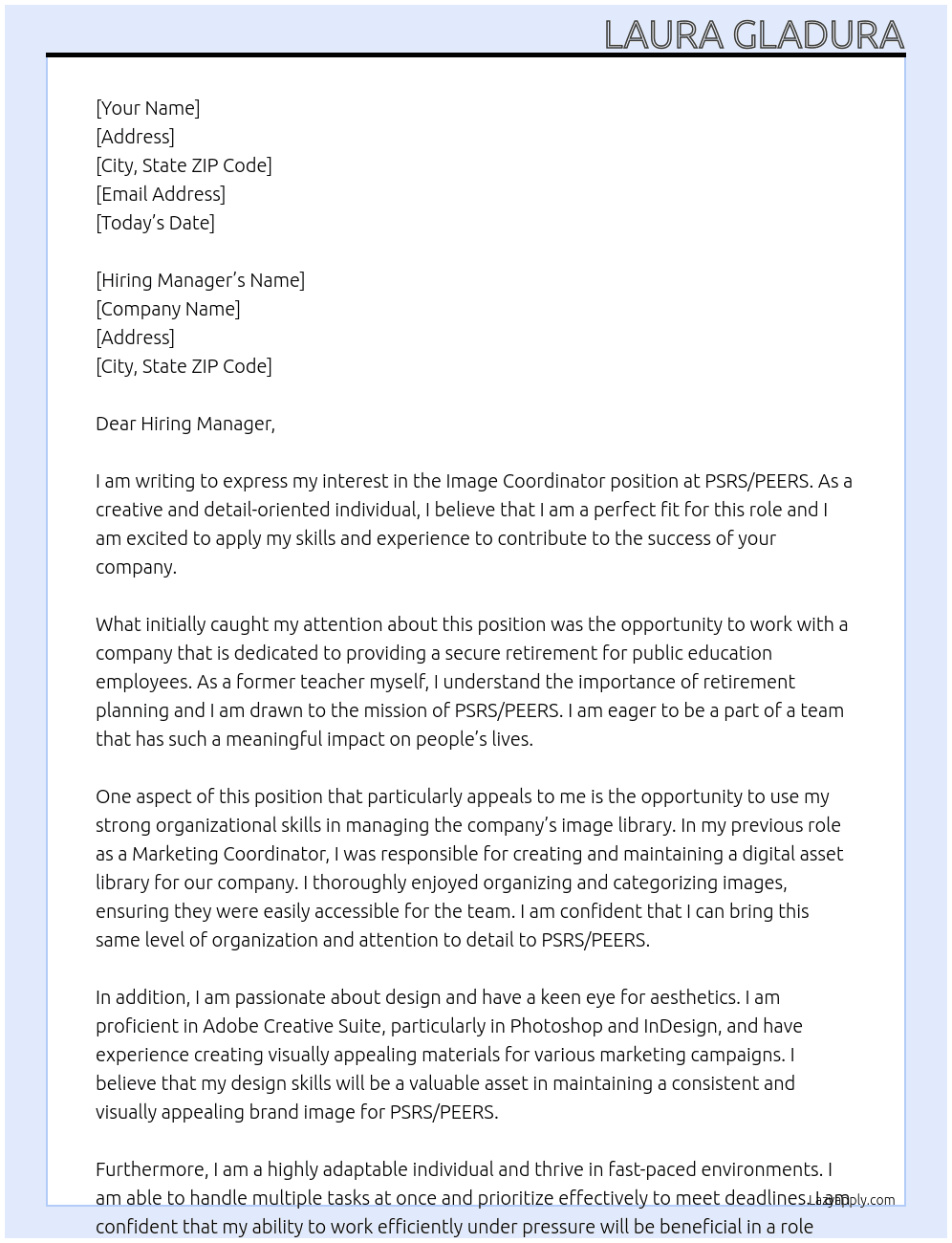 Image Coordinator At PSRS/PEERS Cover Letter