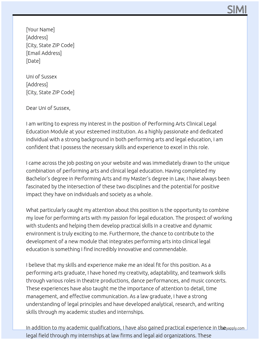 Performing Arts Clinical Legal Education Module  At Clincial Legal Education Module Cover Letter