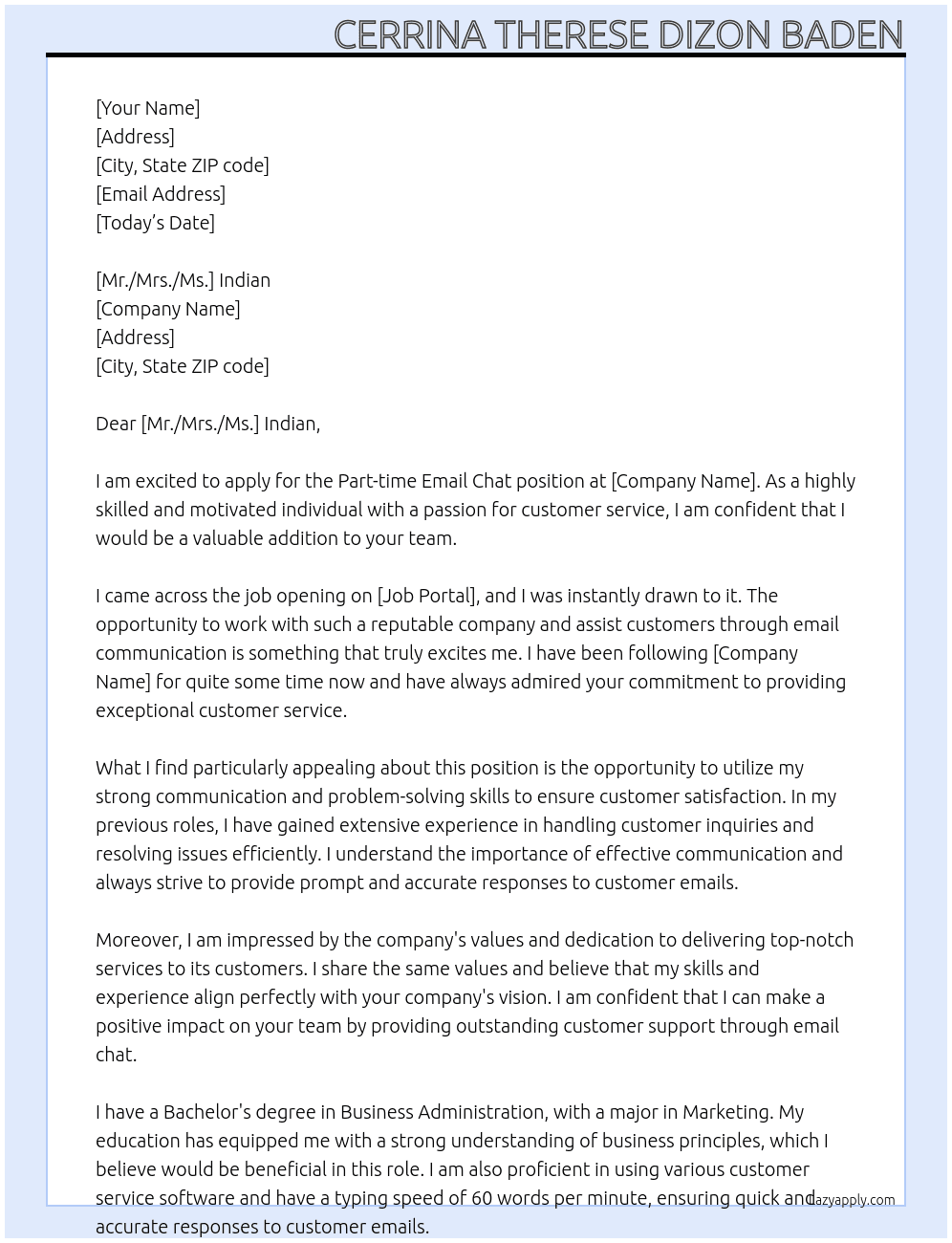 Partime Email Chat,Email At Indian Cover Letter
