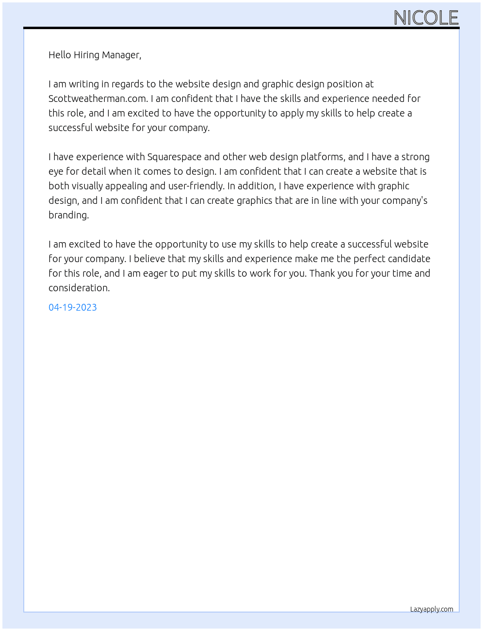 Website design and graphic design At Scottweatherman.com Cover Letter