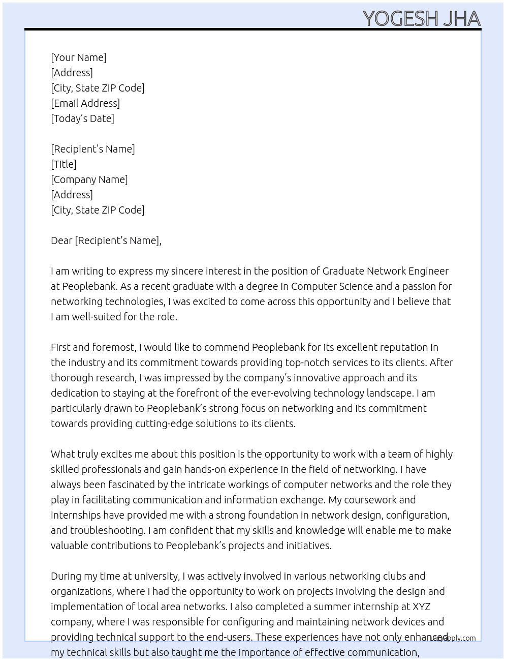 Cover letter for graduate network engineer - LazyApply