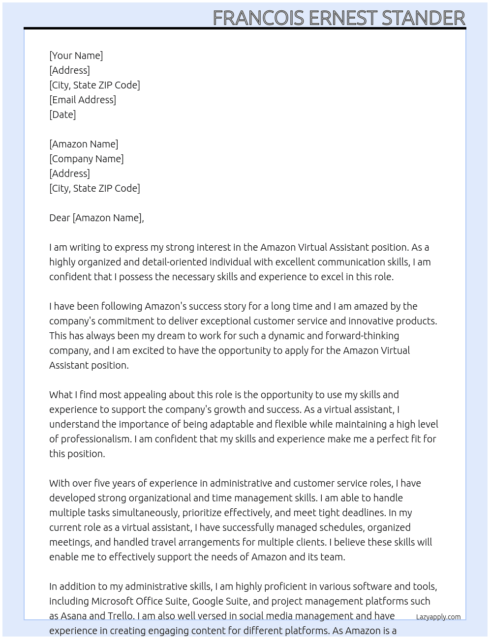 Cover letter for amazon virtual assistant - LazyApply