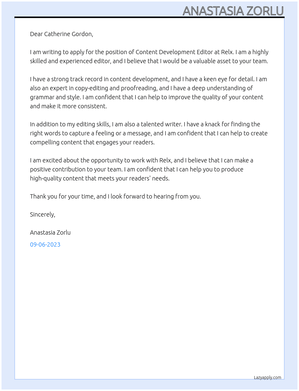 Content Development Editor At Relx Cover Letter