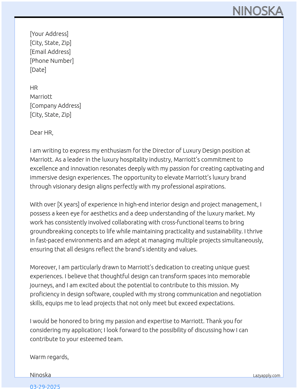 Cover letter for director, luxury design - LazyApply