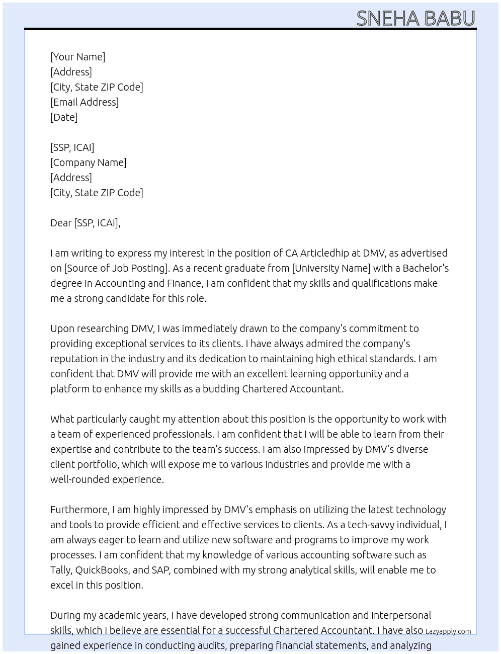 CA ARTICLESHIP At DMV Cover Letter