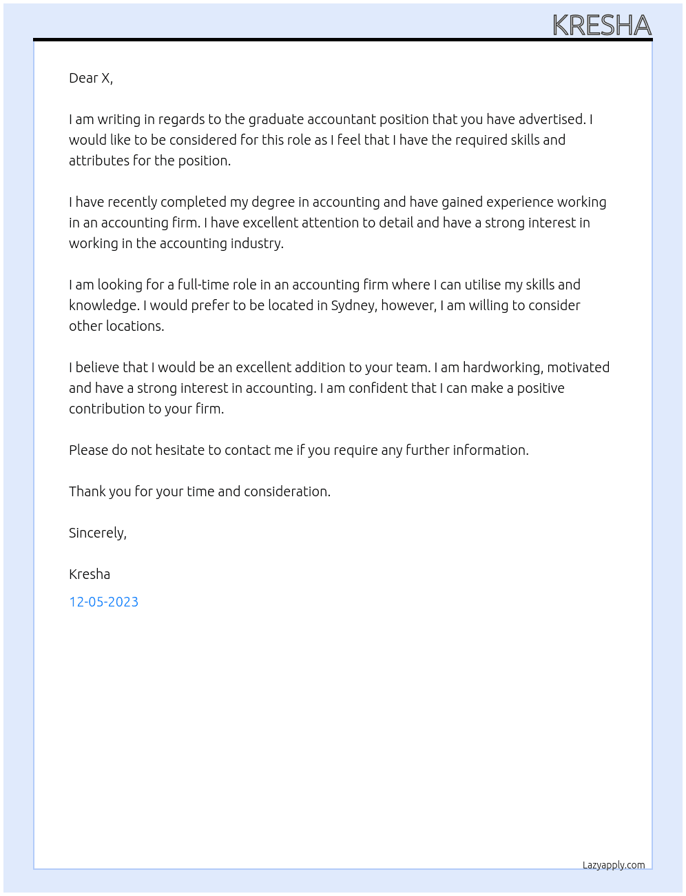 Graduate accountant At VinHive Cover Letter