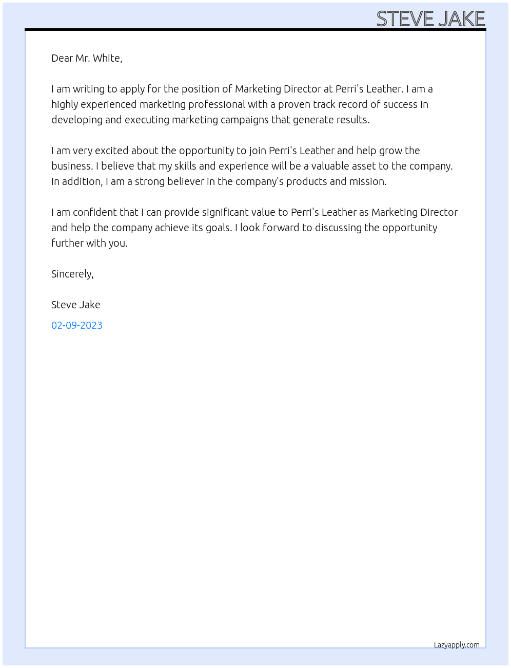 Marketing Director At Perri's Leather Cover Letter