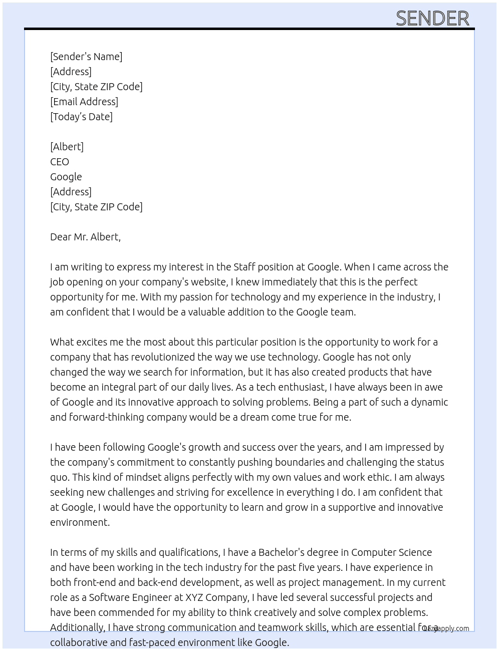 Staff At Google Cover Letter