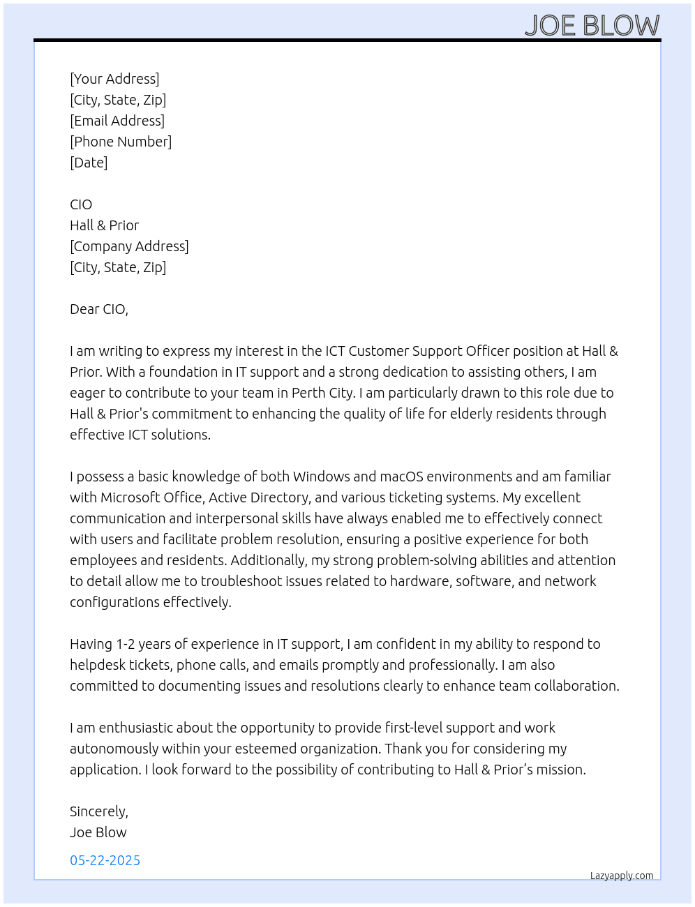 Cover letter for ict customer support officer - LazyApply