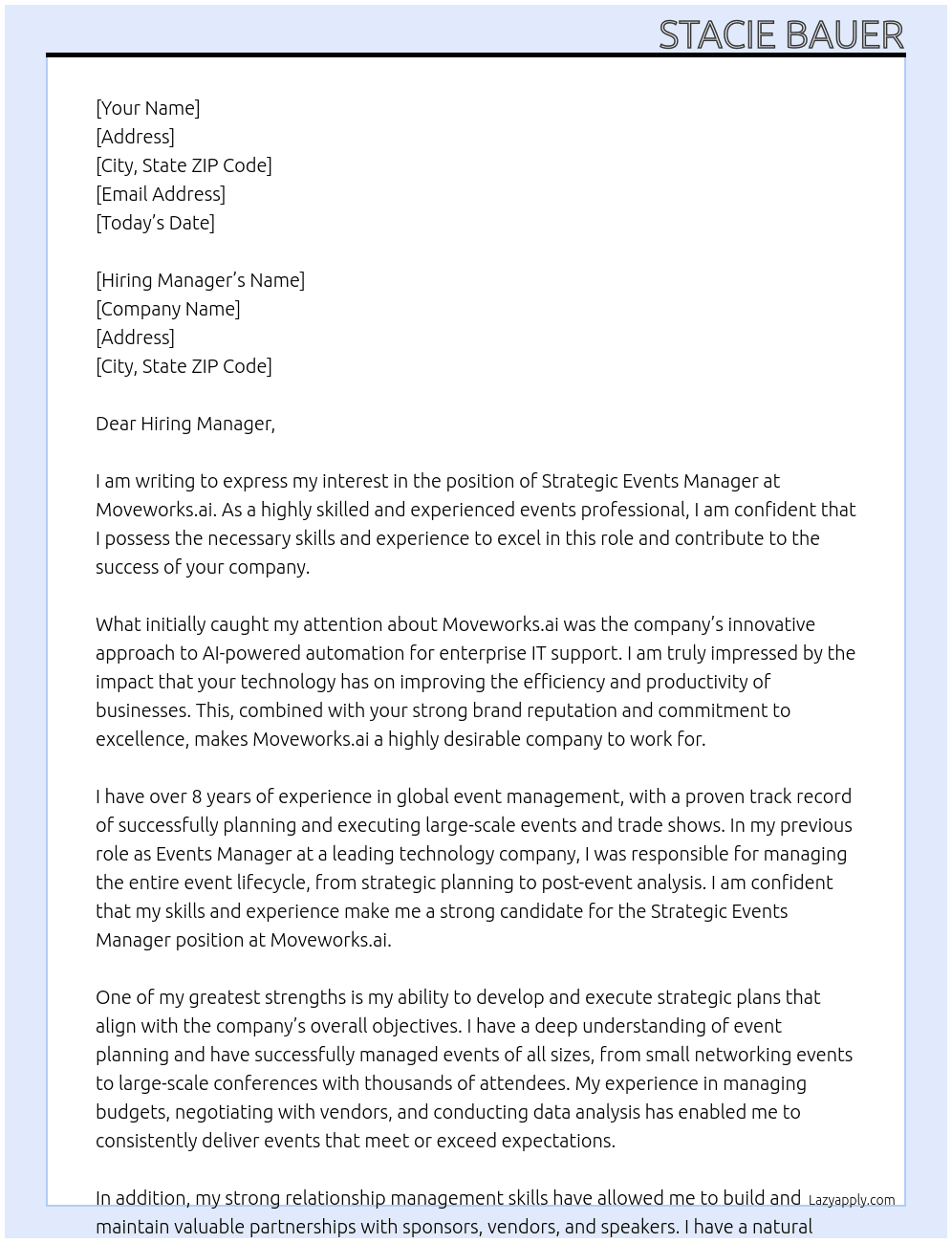 Strategic Events Manager At Moveworks.ai Cover Letter