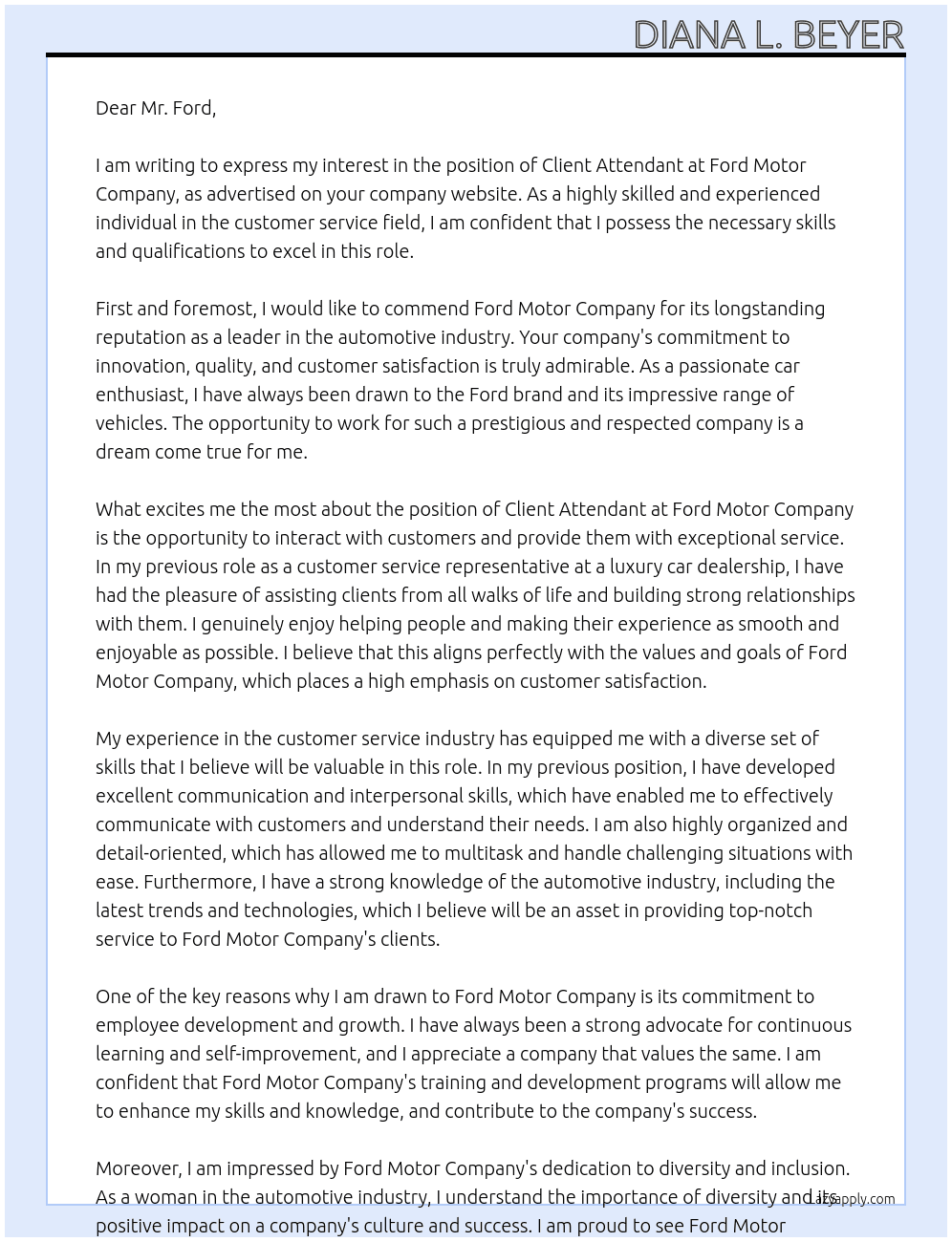 Cover letter for client attendant - LazyApply
