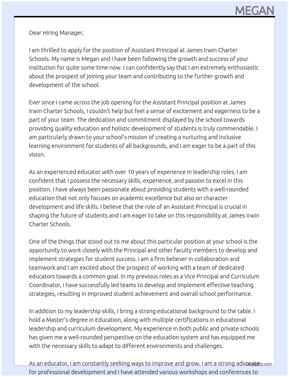 Assistant Principal At James Irwin Charter Schools Cover Letter