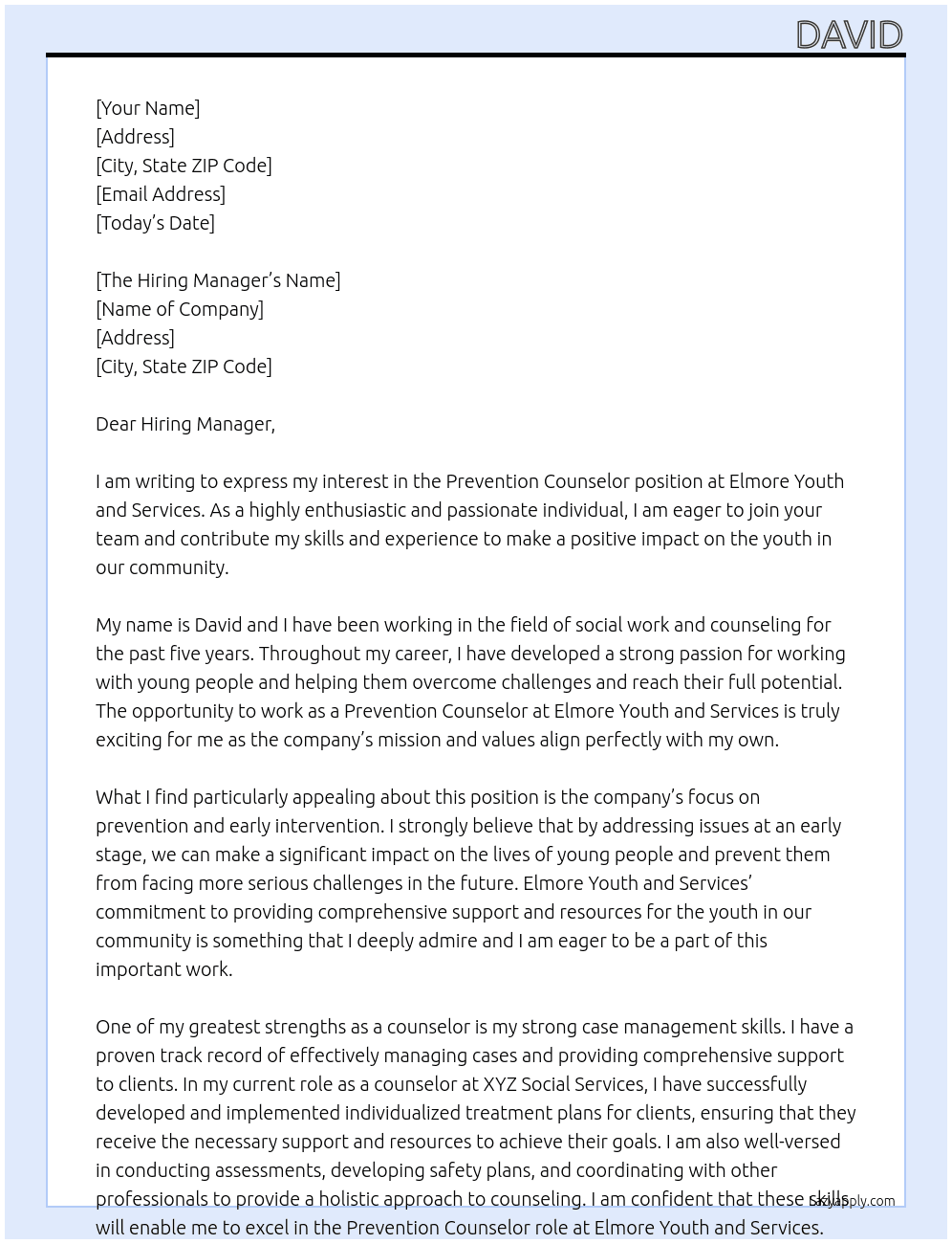 Prevention Counselor At Elmore Youth and Services Cover Letter