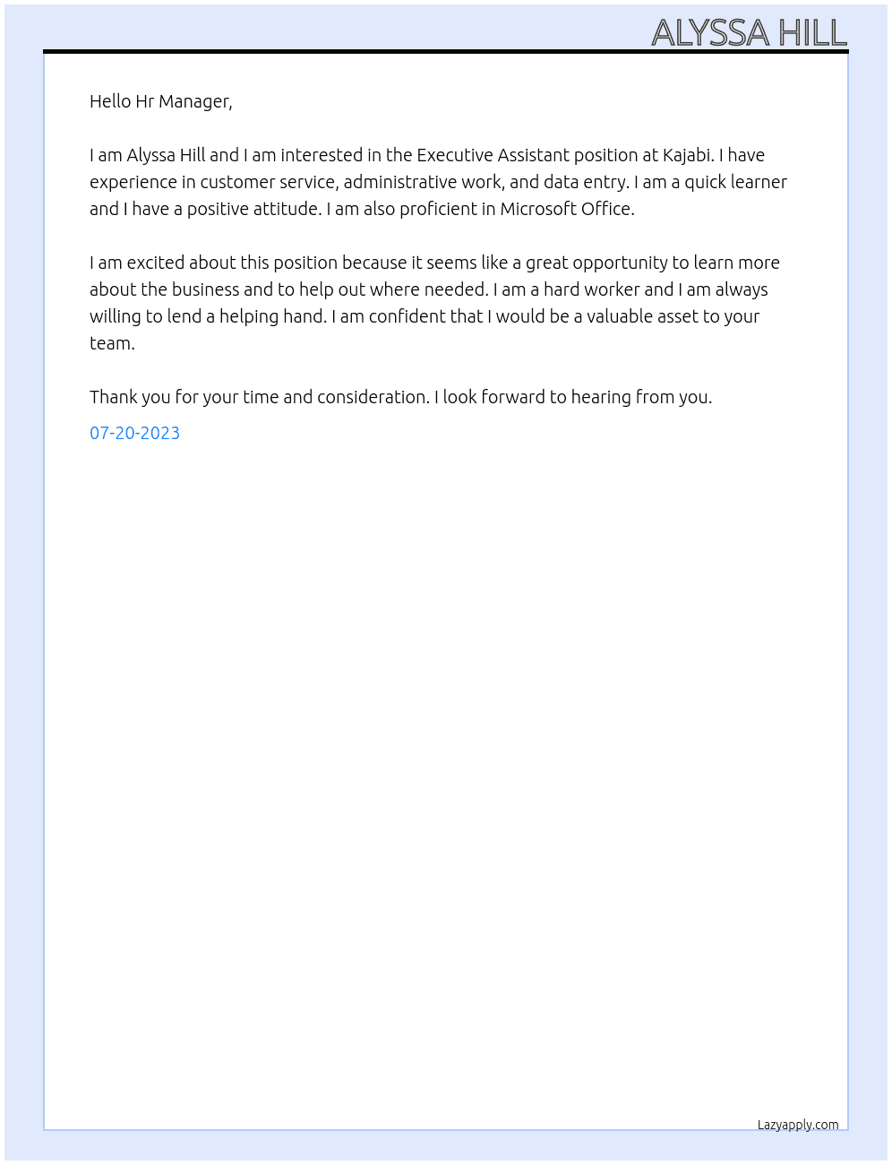 Executive Assistant At Kajabi Cover Letter