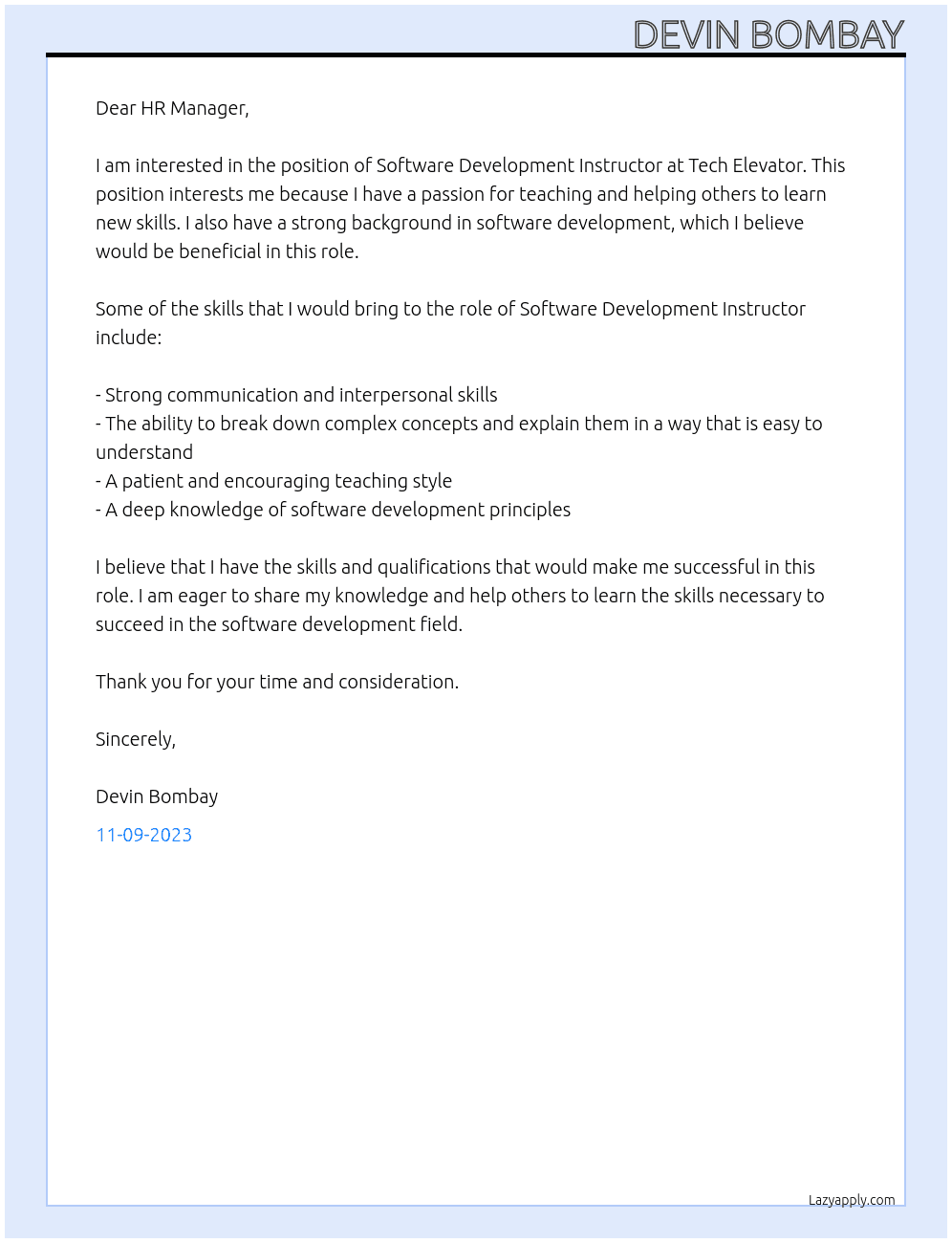 Software Development Instructor At Tech Elevator Cover Letter