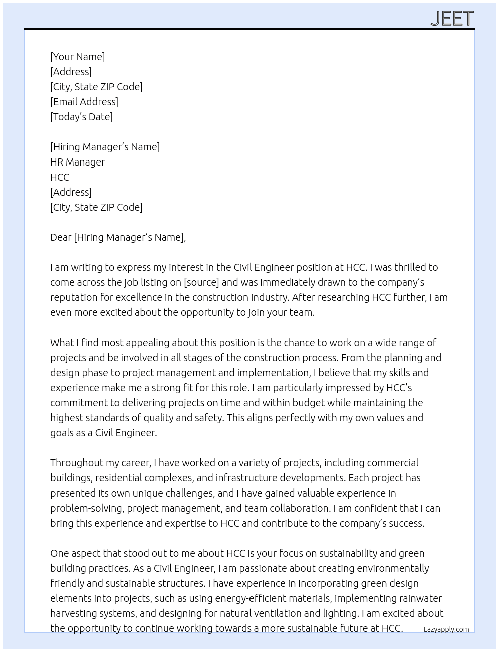 Civil Engineer At HCC Cover Letter