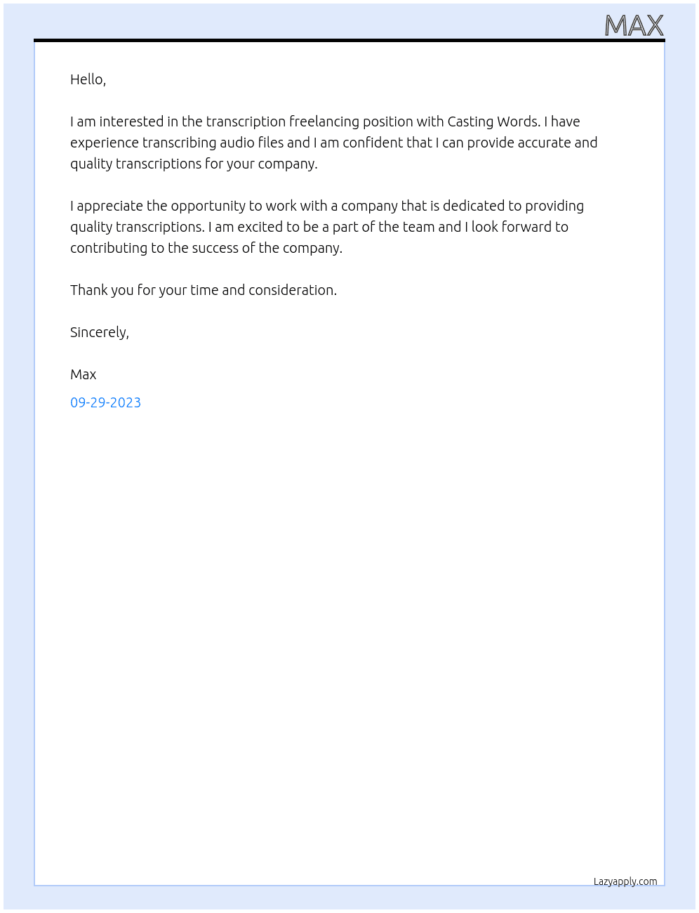 transcription freelancing At casting words Cover Letter