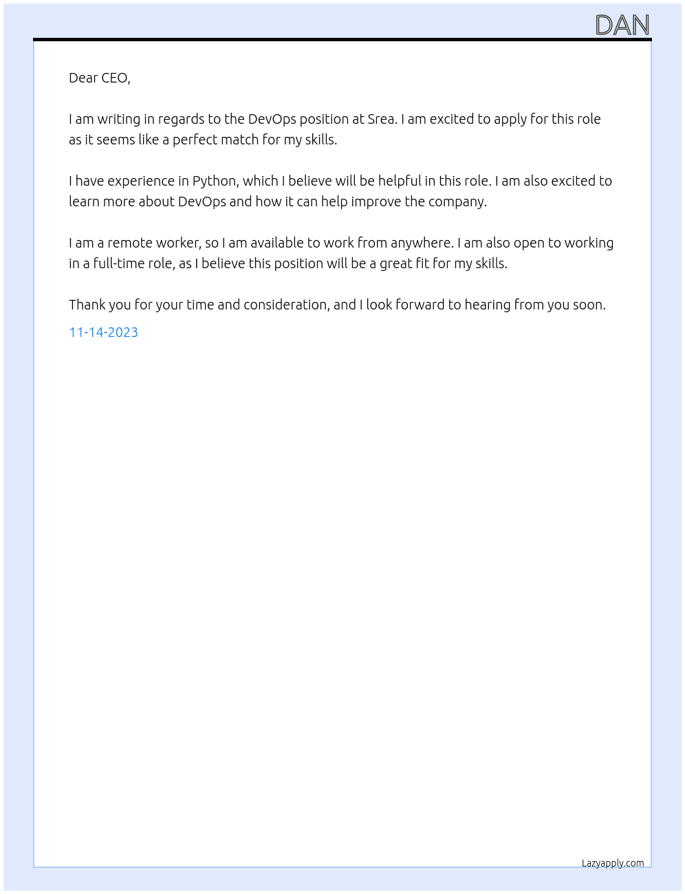DevOps At Srea Cover Letter