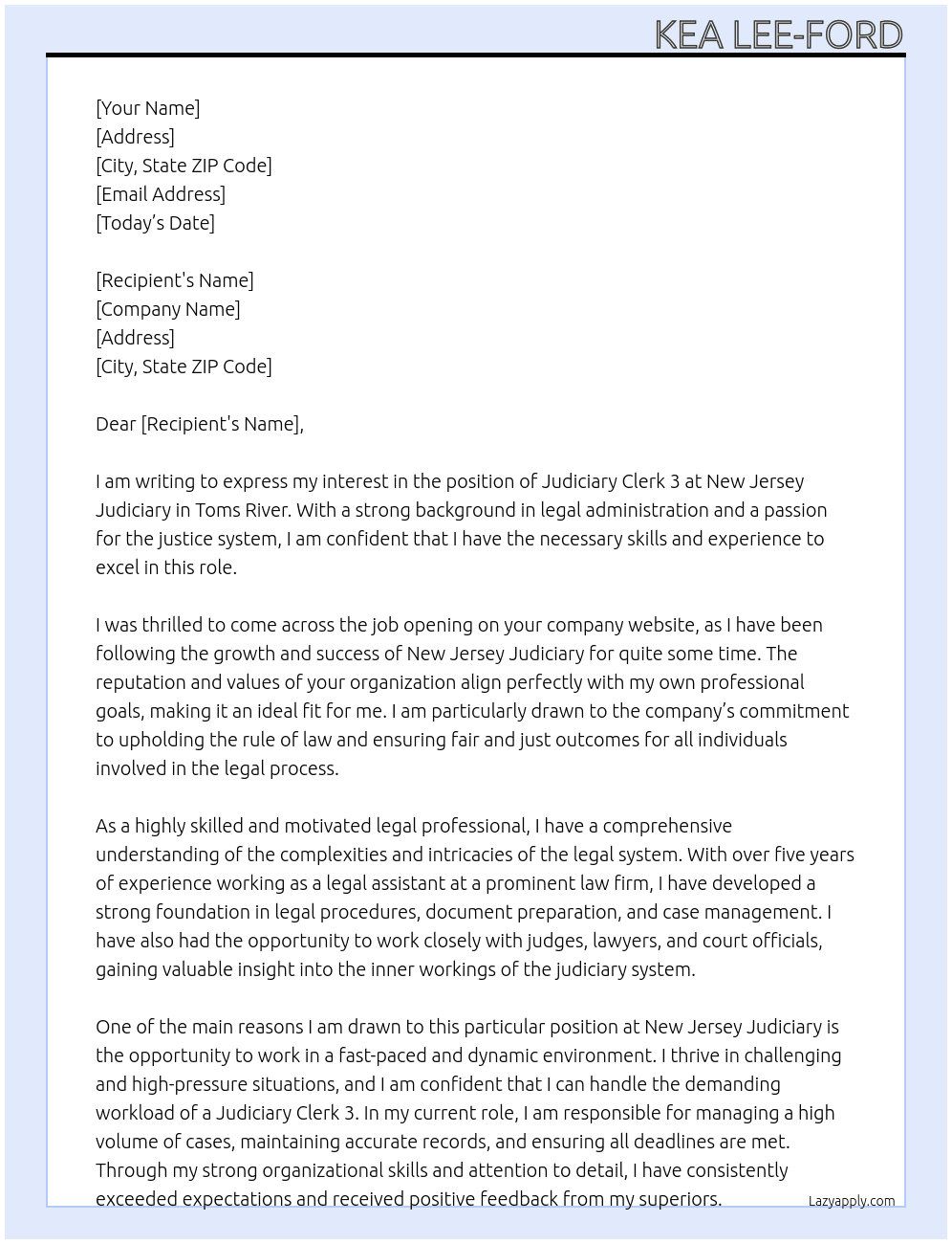 judiciary clerk 3 At New Jersey Judiciary, Toms River Cover Letter