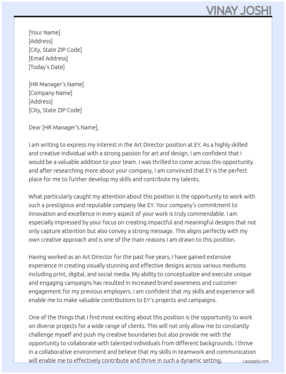 art director At EY Cover Letter