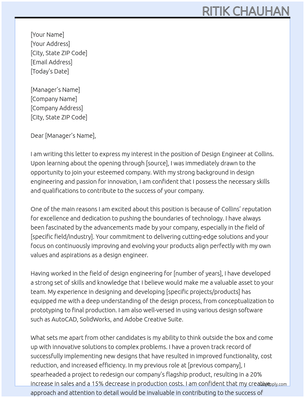 design engineer At collins Cover Letter
