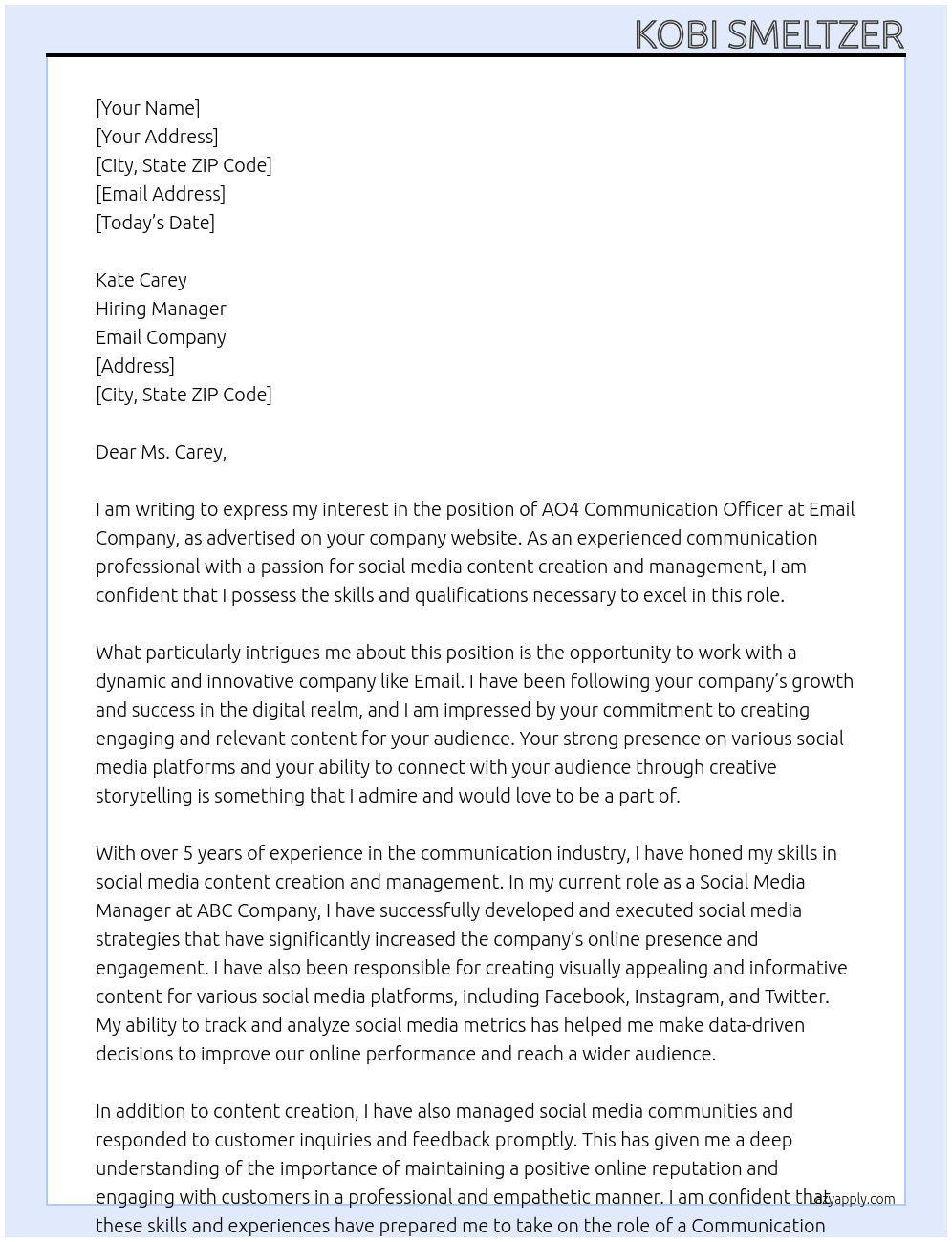 AO4 Communication Officer At Email Cover Letter