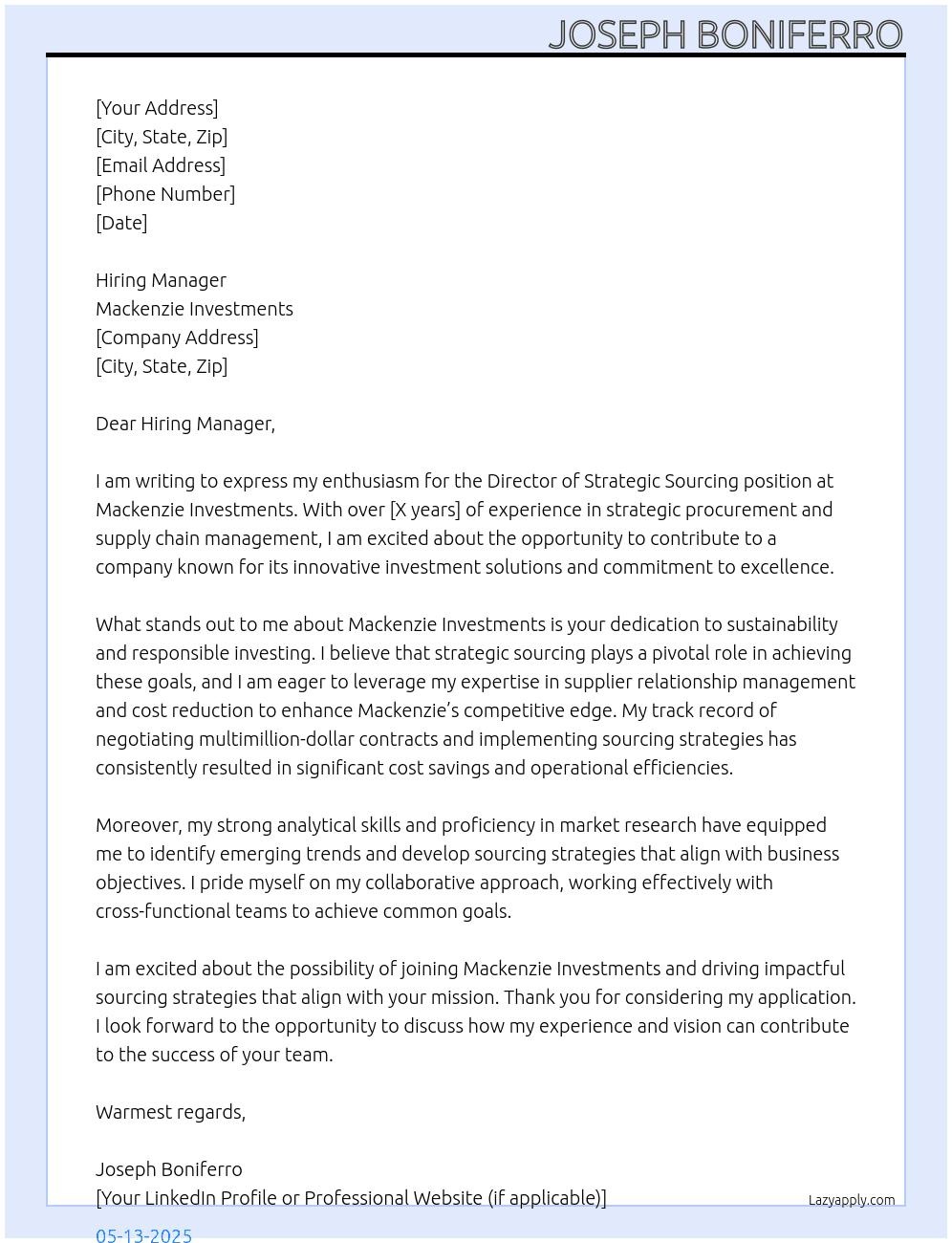 Director Strategic Sourcing At Mackenzie Investments Cover Letter