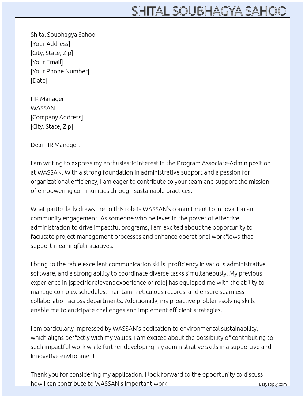 Cover letter for program associate-admin - LazyApply