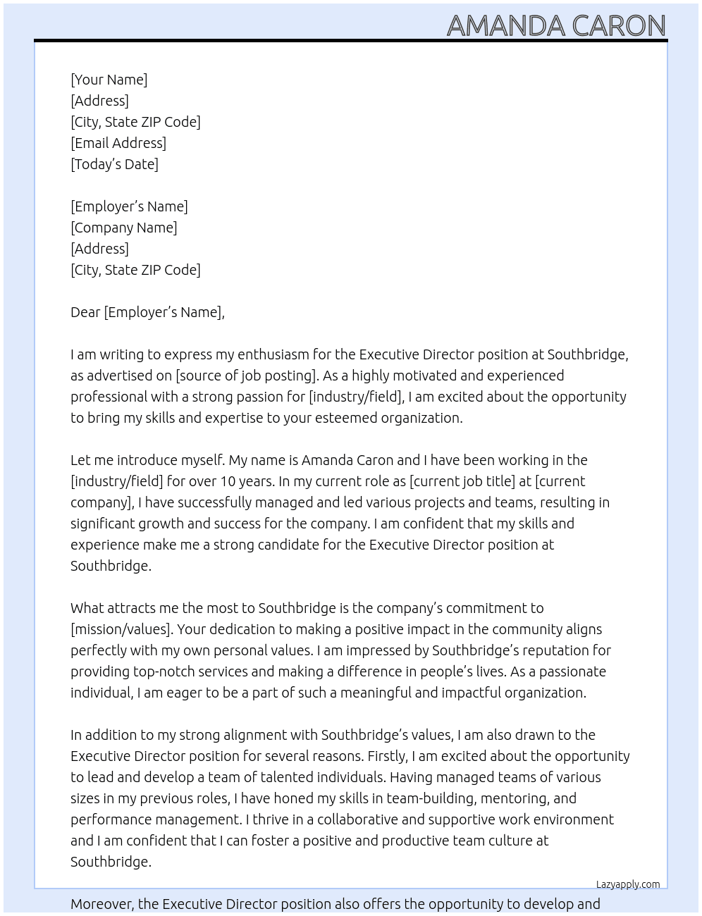 Executive director  At Southbridge  Cover Letter