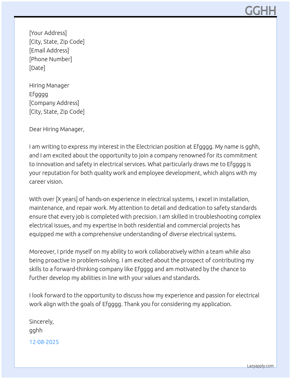 Electrician At Efgggg Cover Letter
