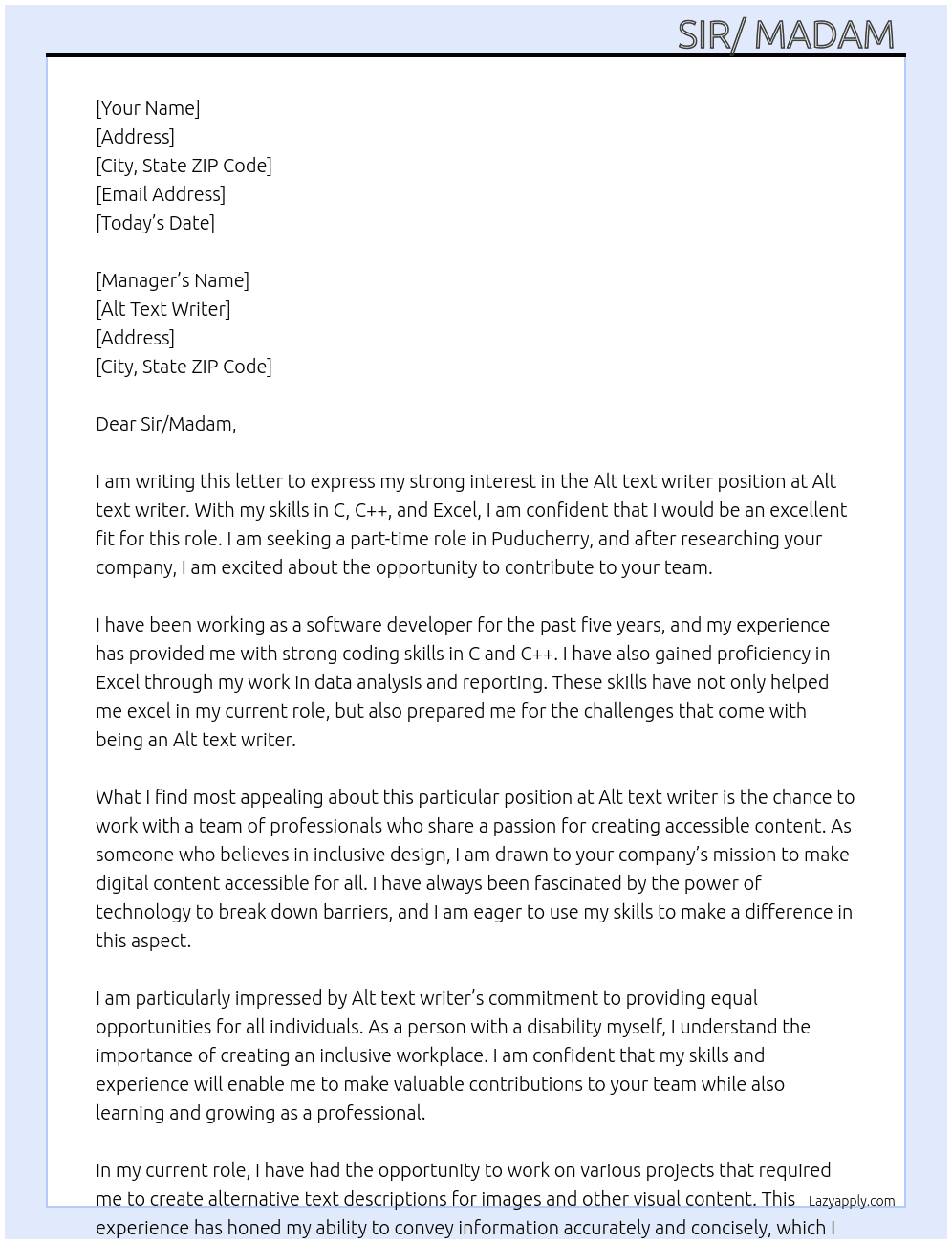 Alt text wiriter  At Alt text wiriter  Cover Letter